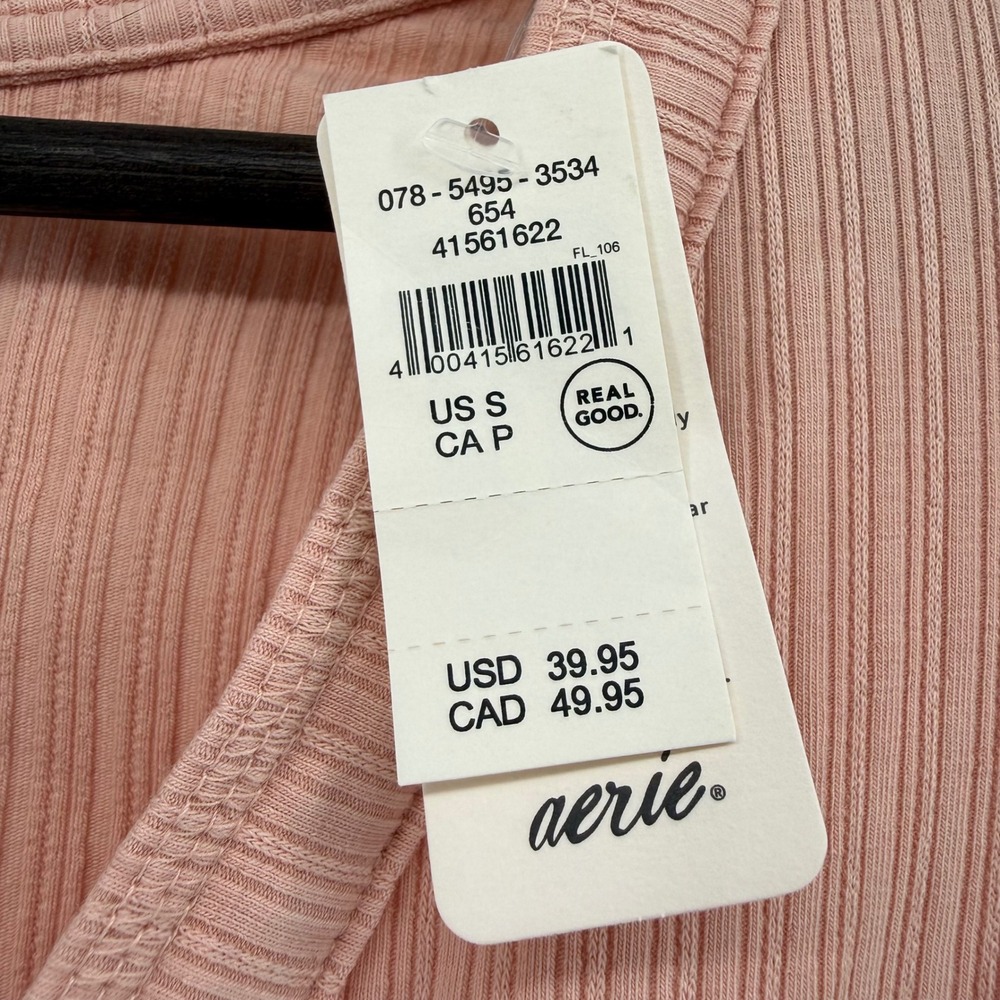 NWT Aerie Pink Long Sleeve Cross Front Ribbed Wrap Bodysuit Size Small - Picture 3 of 9